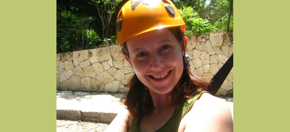 Headgear makes her happy--and makes her tilt.